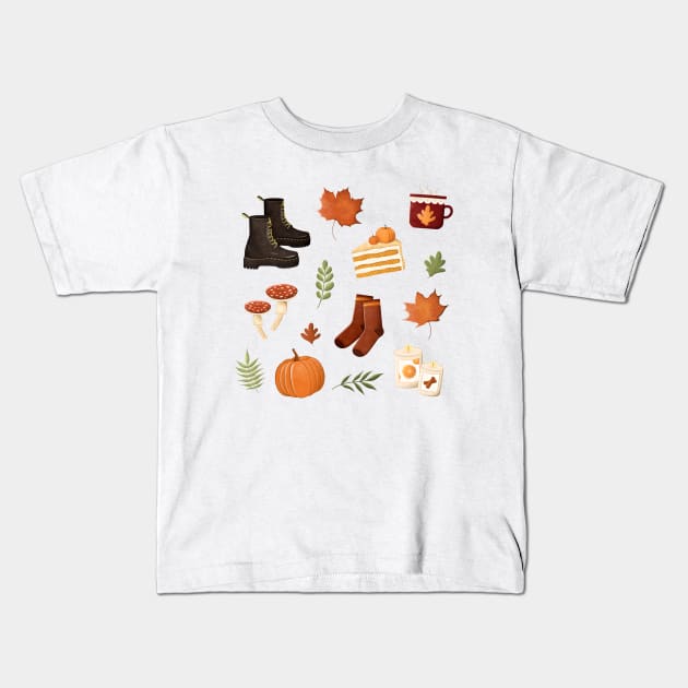 Autumn cozy warm colors illustration sticker sheet Kids T-Shirt by mikhaleeevich